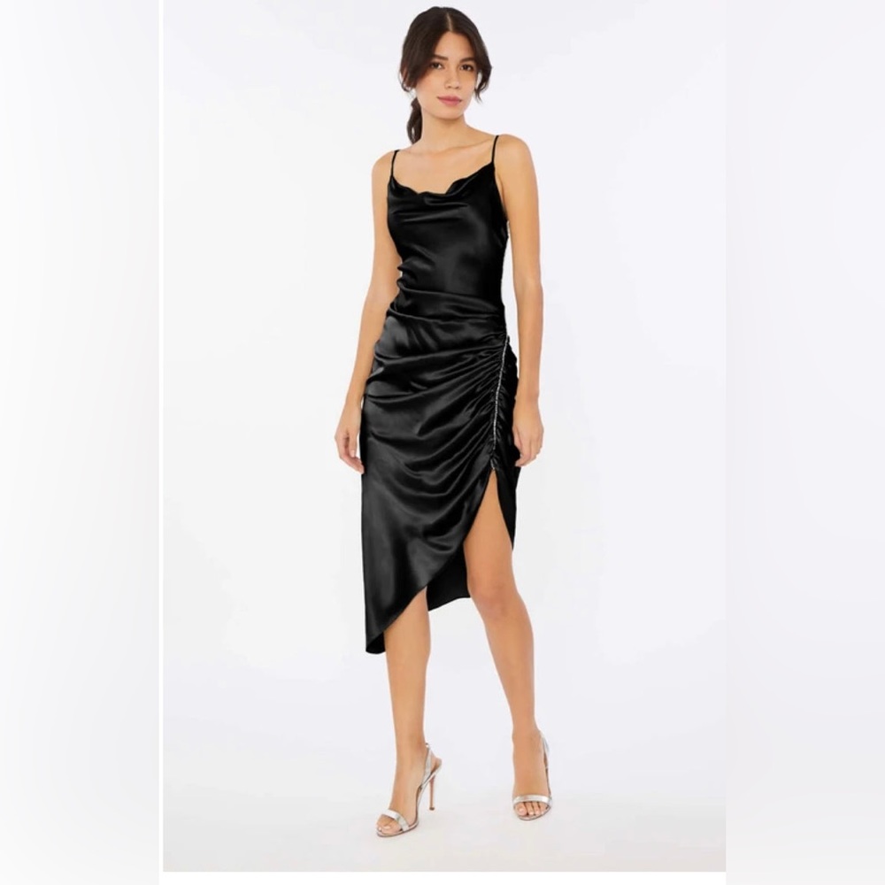 Cinq a sept black silk Emilia rhinestone ruched slip evening formal dress NWT 2